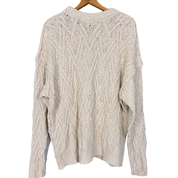 Free People Textured Cable Knit Sweater Cream Ivory Oversized Cotton Blend - Picture 4 of 6